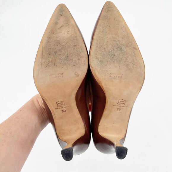 Vintage Manolo Blahnik Two-Tone Camel Brown Oxford Lace-Up Pump Heels IT 38 - Picture 12 of 13